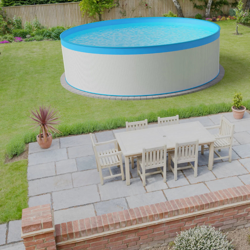 Copertura Invernale Per Piscina Fuori Terra Rotonda E&K 22' Per Piscine 18' - Telone In Polietilene Resistente Con Cavo D'Acciaio E Tenditore, Beige, Diametro 6,7m - 4
