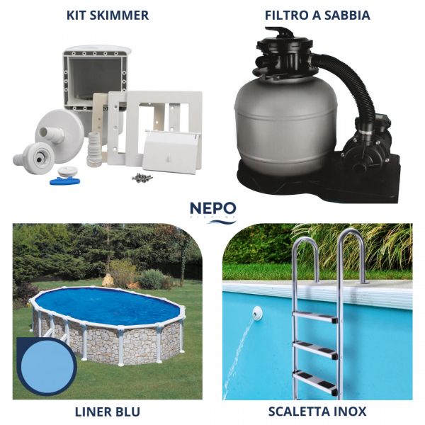 Piscina Acciaio Fuori Terra Ovale NEPOWHITE Kit Completo