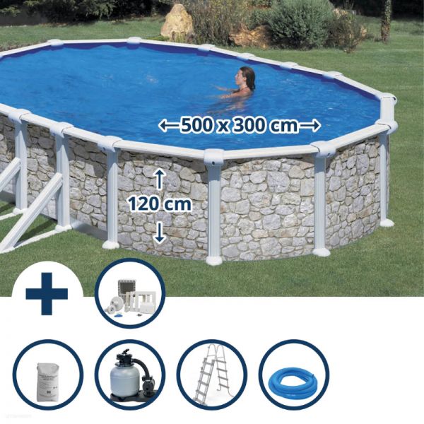 Piscina Acciaio Fuori Terra Ovale NEPOWHITE Kit Completo