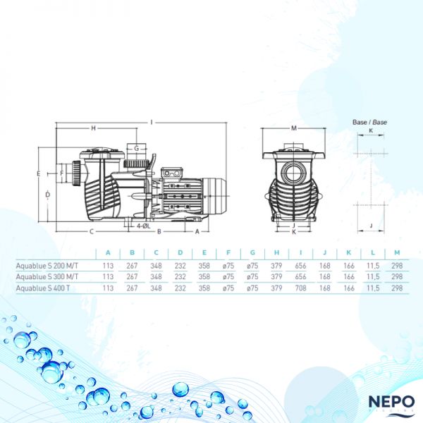 Pompa per Piscina filtrazione AQUABLUE S - da 2 a 4 HP