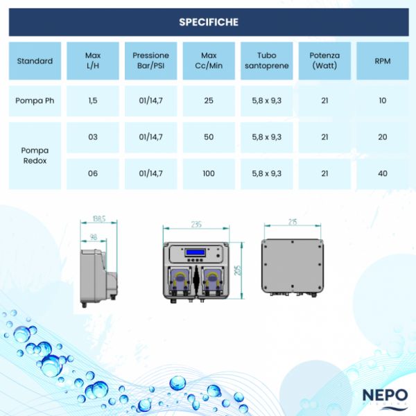 Pompa Dosatrice Cloro e PH con sonda Redox Easy Pannel
