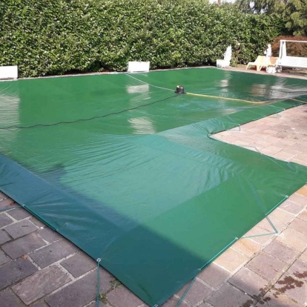 Telo per Copertura Piscine Invernale in PVC 400 gr/m² con occhielli e corda elastica per piscine Rettangolari