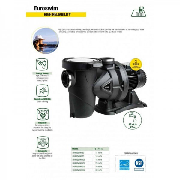 Pompa per Piscina filtrazione DAB mod. EUROSWIM - da 0.50 a 3 HP