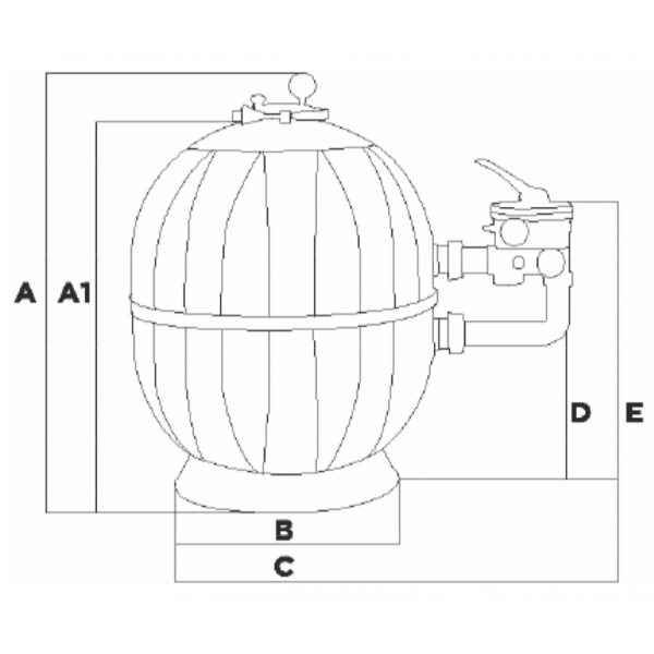 Disegno tecnico Filtro a Sabbia per Piscina TRL in polipropilene fino a 22 mc/h