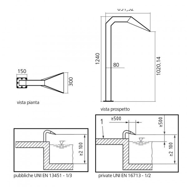 disegno tecnico Cascata Piscina CERVICALE ALTA in acciaio inox AISI 316