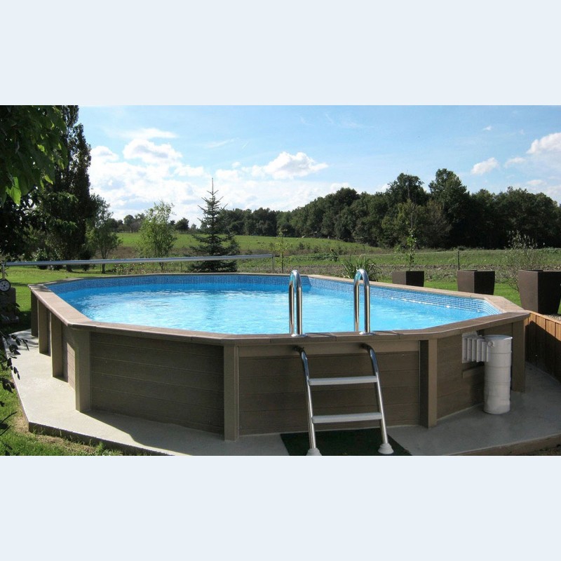 Piscina Seminterrata effetto legno in pietra ricostruita decagonale allungata NATURALIS 7,75 x 4,72 Piscina Seminterrata effetto legno in pietra ricostruita decagonale allungata NATURALIS 7,75 x 4,72