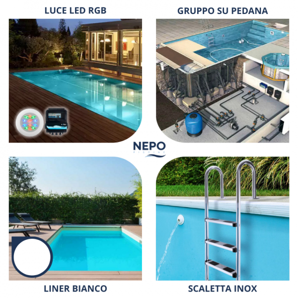 kit rgb bianco Piscina Interrata Rettangolare in Casseri NEPOBLOCK 10x5mt
