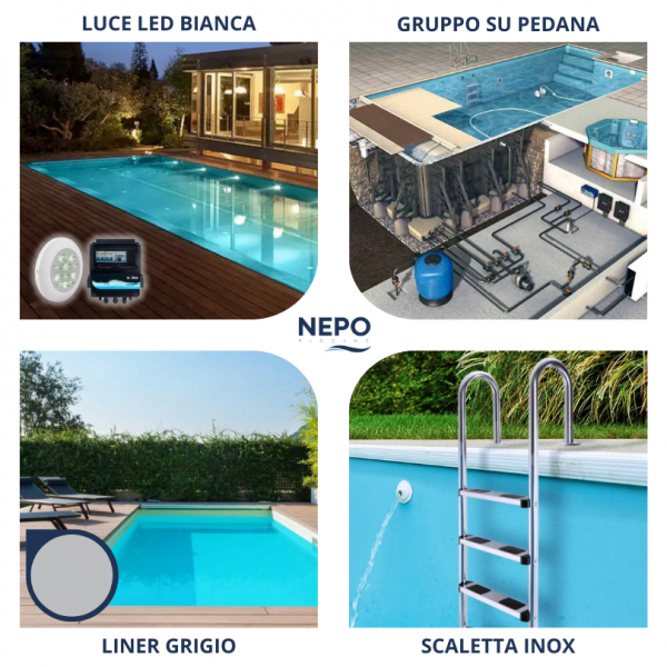 kit led grigio Piscina Interrata Rettangolare in Casseri NEPOBLOCK 10x5mt