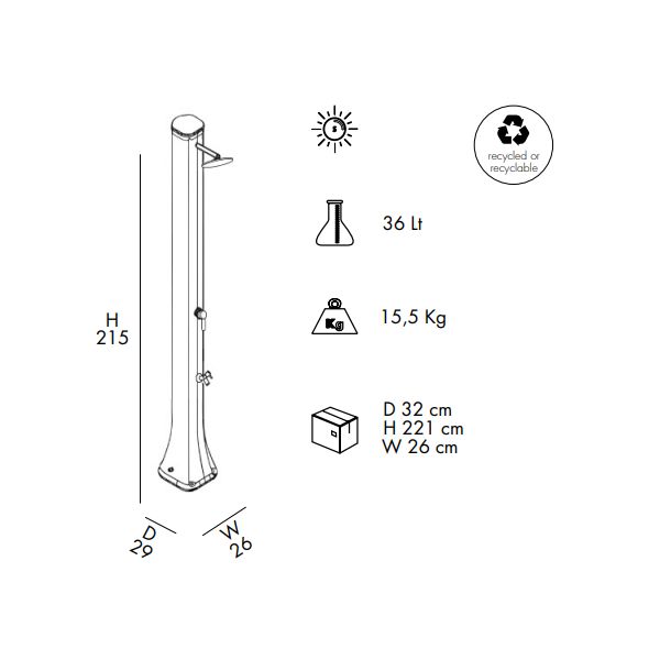 Doccia Solare da Giardino BIG HAPPY FIVE 40 LITRI in polietilene, con lavapiedi