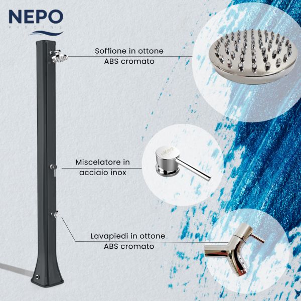 Doccia Solare da Giardino BIG HAPPY FIVE 40 LITRI in polietilene, con lavapiedi